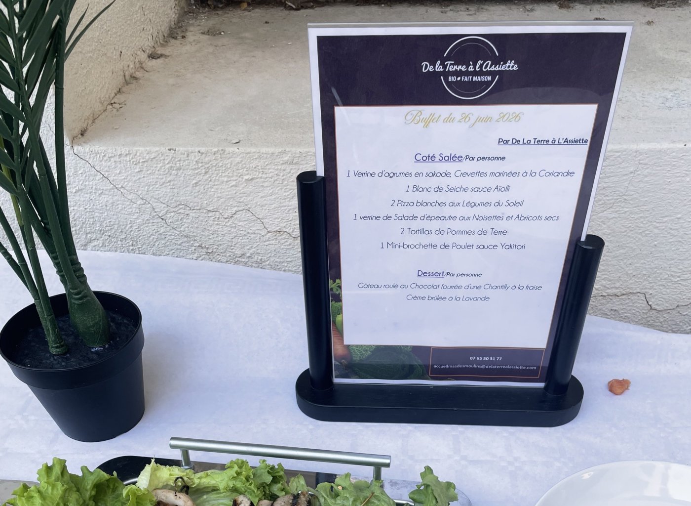 Le menu du buffet bio
